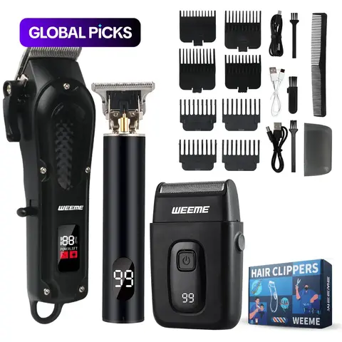 Weeme Men's Hair Clipper Set, USB Rechargeable, Includes Electric Clipper, T-Blade Trimmer, Combs, Cables, Brushes, Razor, Gift Set #GLOBAL PICKS