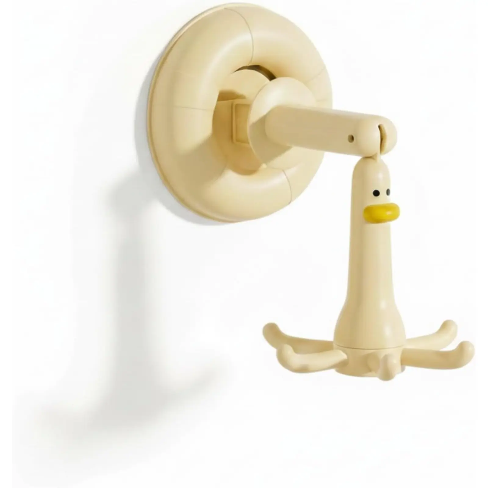 Cute Duck Suction Cup Hooks - 360° Rotating, Foldable Multi-Prong Hooks with No-Drill Adhesive Installation, Adjustable Wall/Door Organizer for Kitchen Utensils, Keys, Hair Ties (Under Cabinet Space Saver)