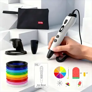 3D Printing Pen Set with Temperature Visualization, Speed Adjustment, 12 Colors, Creative Drawing, 3D Modeling Tool, Includes Stand and Storage Bag