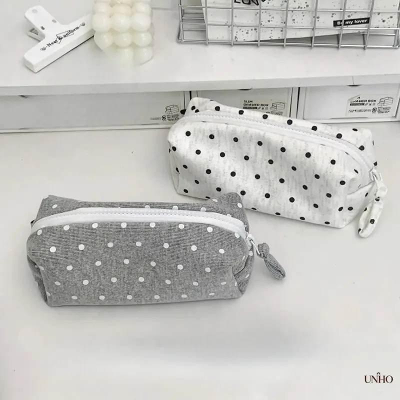 Cutecore Polka Dot Pencil Pouch, High Aesthetic Korean Ins‑Style Zipper Stationery Organizer, College School Supplies Storage Bag