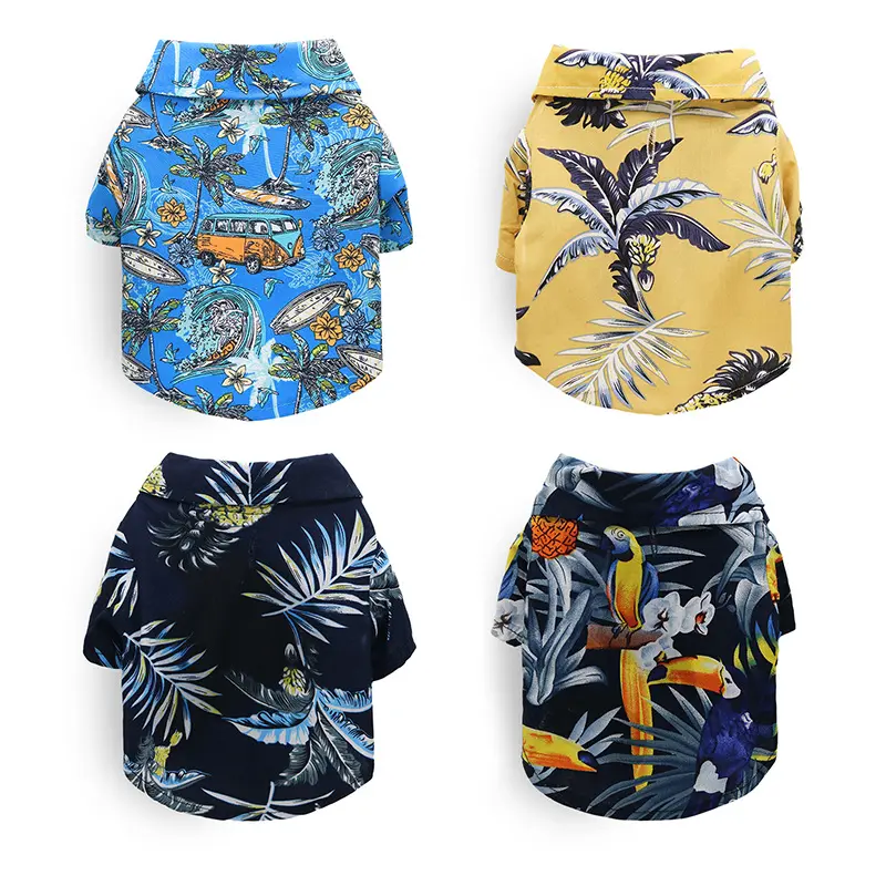 Tropical Multi-Color Leaf Print Pet Shirt, Lightweight Hawaiian Button-Down Apparel for Dogs and Cats, Summer Vacation Wear
