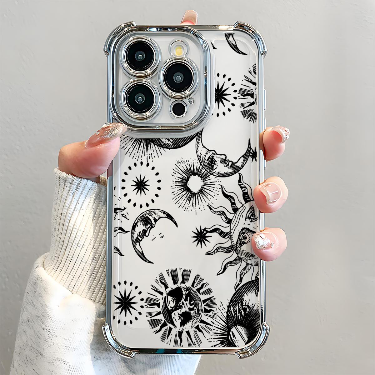 Celestial Whimsy Pattern Phone Case , Electroplated Cover with Airbag Shockproof Soft TPU Cover for iPhone X 11 12 13 14 15 16 17 Pro Max Plus Air