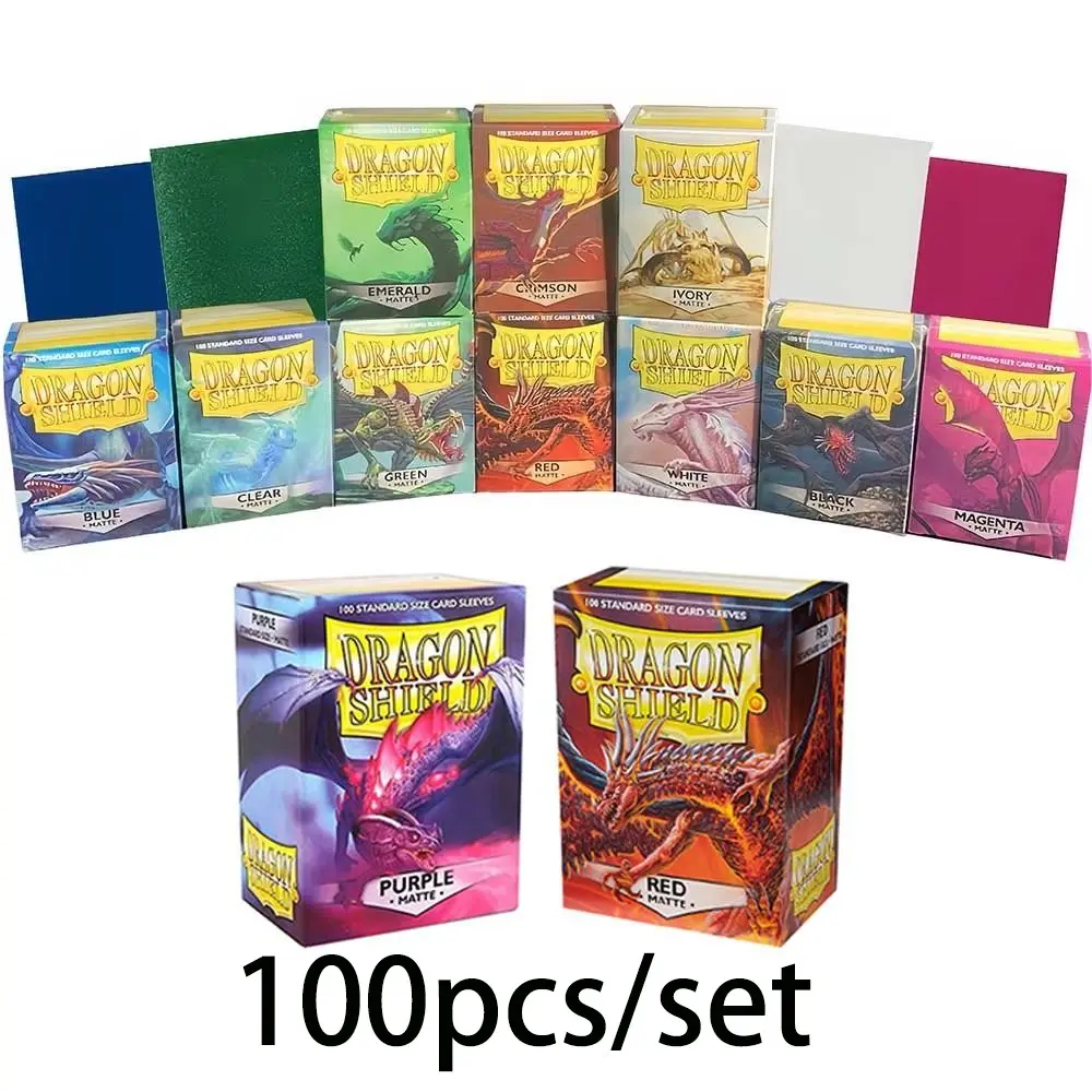 12-color matte card sleeves set, including clear, white, crimson, black, yellow, green, copper, blue, ivory, emerald, magenta, gold colors. Standard size: 100 pieces. Used for protecting and storing trading cards.