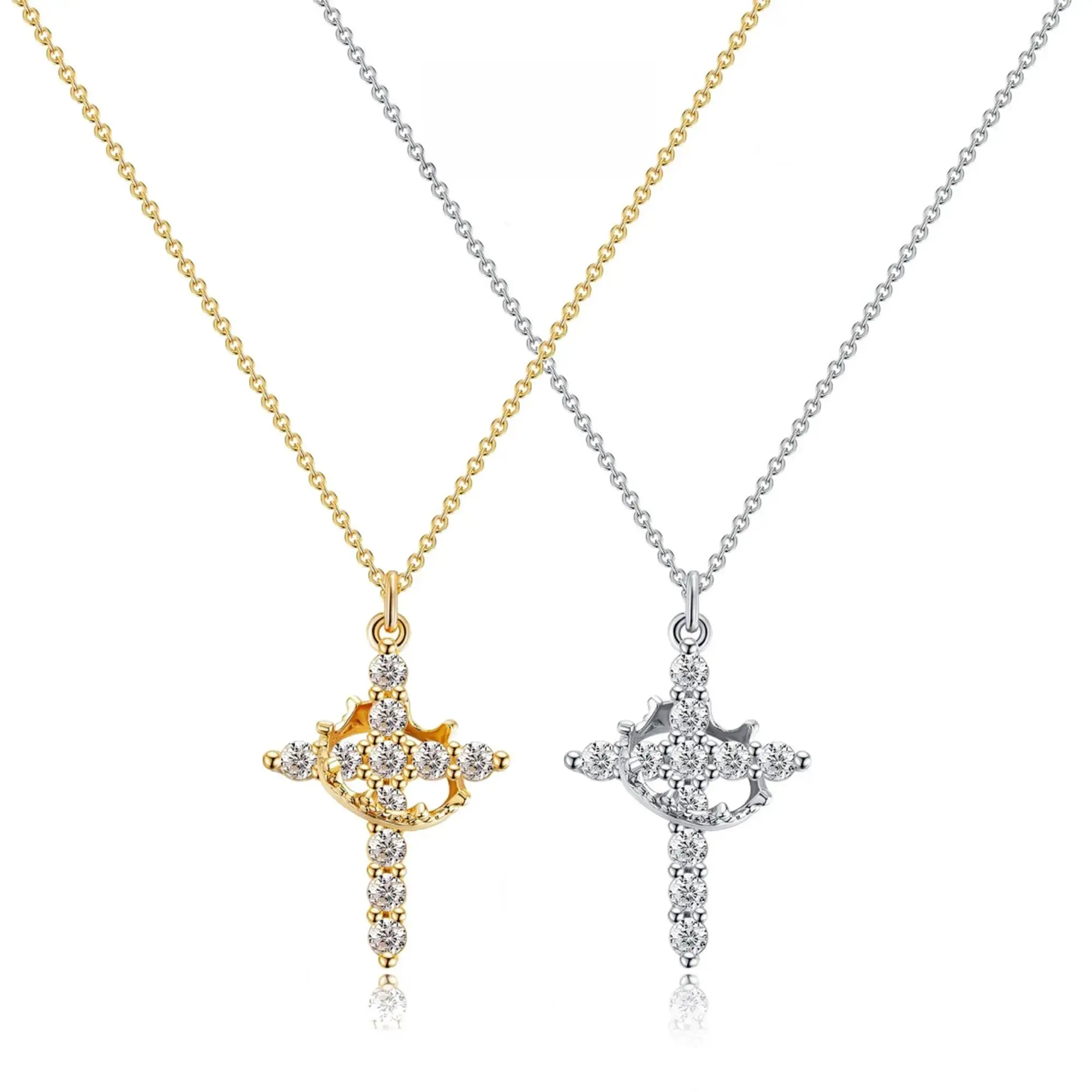 Women's Metal Plated Gold Simple Engraved Crown Cross Form Choker - Casual Gold-Toned Cross Necklaces, Chain Jewelry, Daily/Party Wear, Holiday Gift (Christmas,Birthdays) Plants Accent