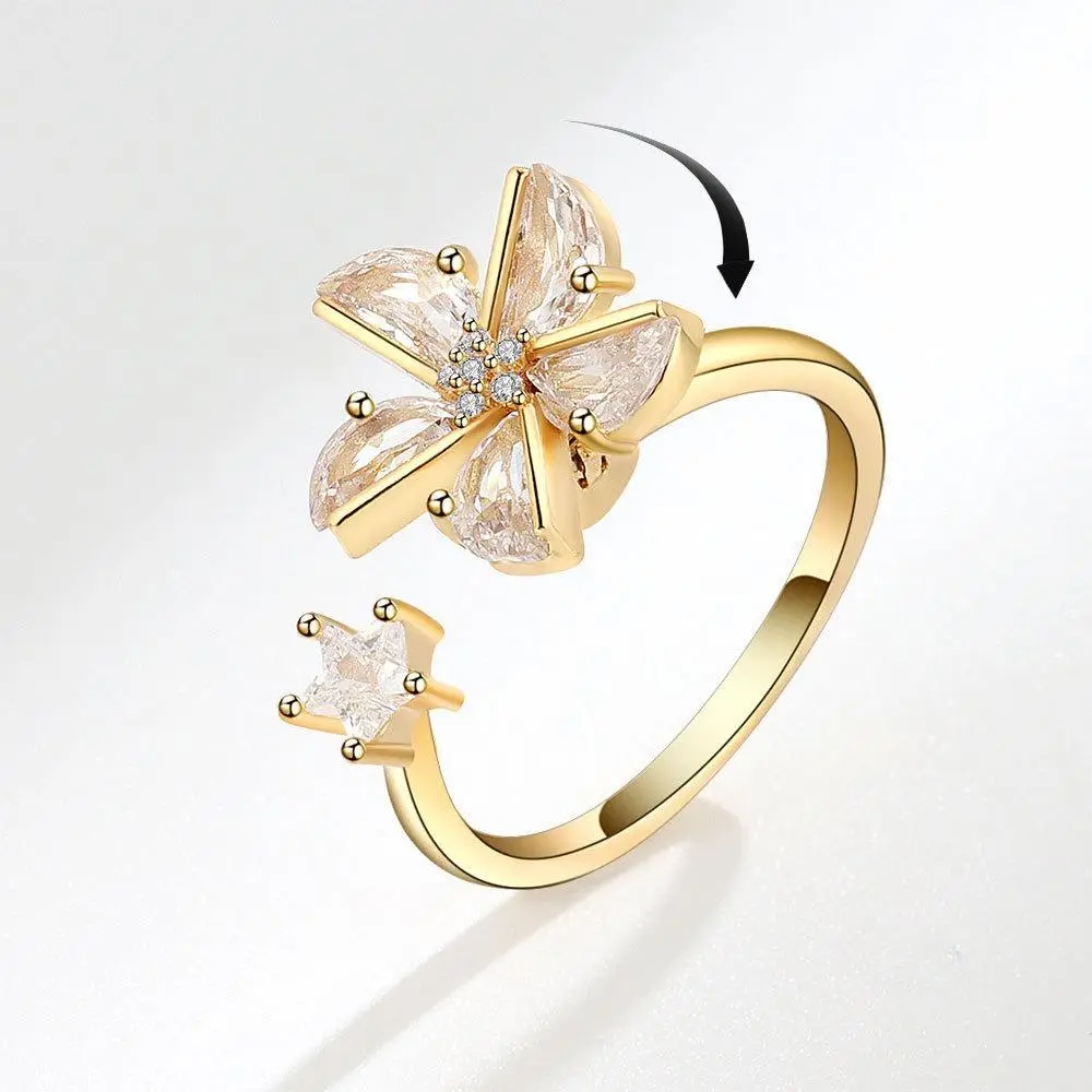Women's 17.5mm Adjustable 3D Windmill Design Ring - Minimalist Ins Style Plain Band, 360° Spinning Thumb Touch Hypoallergenic Fidget Jewelry, Ring Stack Daily Wear Gift for Her