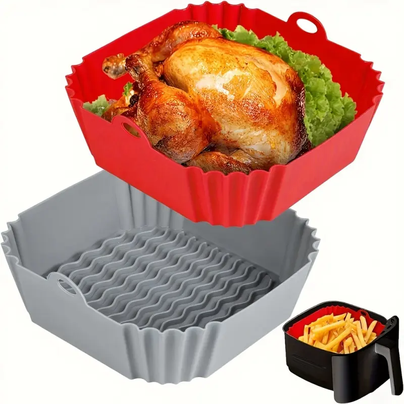 Reusable Square Silicone Air Fryer Liner, Air Fryer Sheets, Non-Stick Air Fryer Basket Insert, Universal Kitchen Accessories, Heat Resistant for Baking, Roasting and Microwave, Fit 5-8QT Air Frye