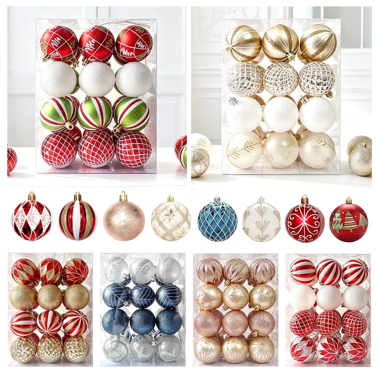 24-Piece Christmas Ball Decor Set, Sparkling Dot Hanging Ornaments, Plastic Holiday Party Decor for Home Indoor Use