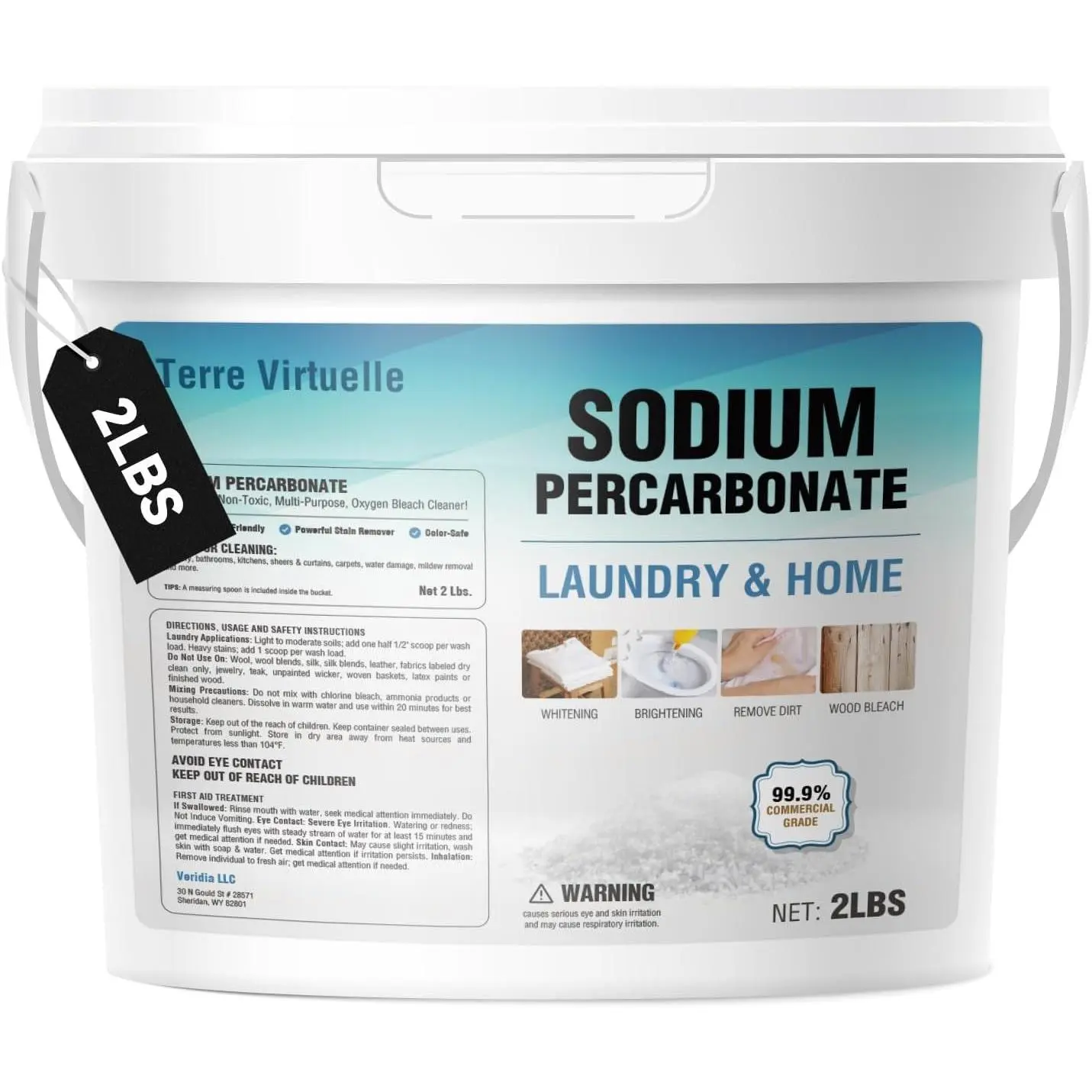 Sodium Percarbonate Oxygen Bleach Powder & Laundry Booster Multi-Purpose Cleaner for Stain Removal, Whitening, Deodorizing Chlorine-Free (2LBS)