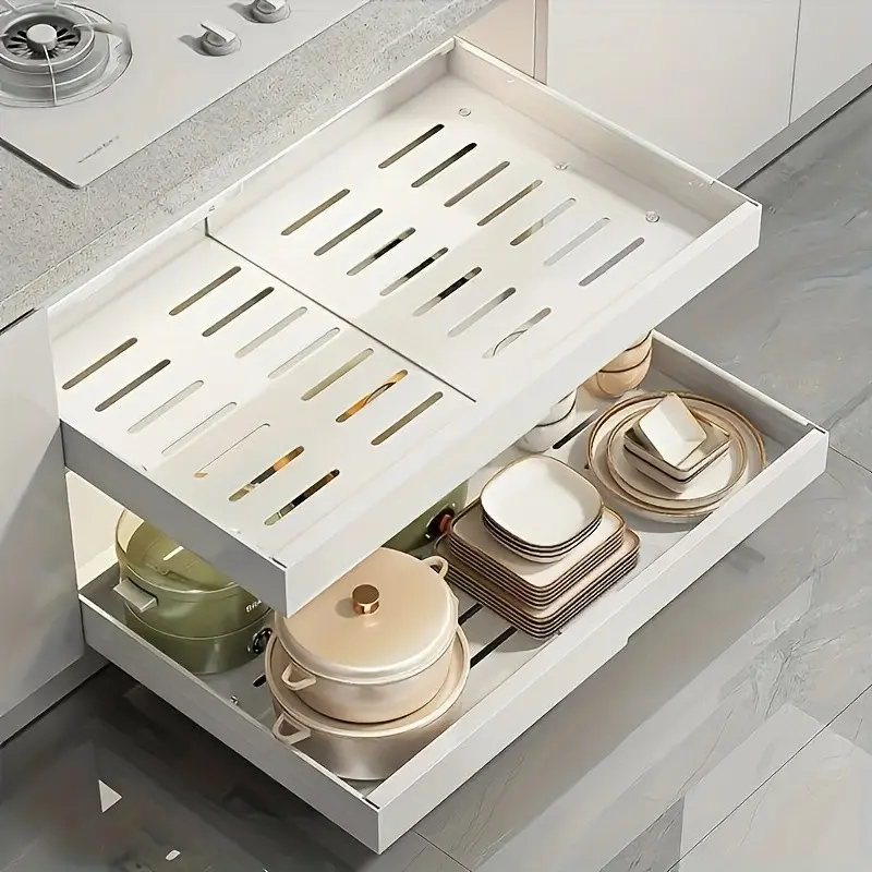 2/4/6 Pull Out Cabinet Organizers, Retractable 12.6"-20.5" 16.5" Deep No Drill Slide Out Drawer Shelves, Suitable for Kitchen, Garage, Bathroom, Bedroom