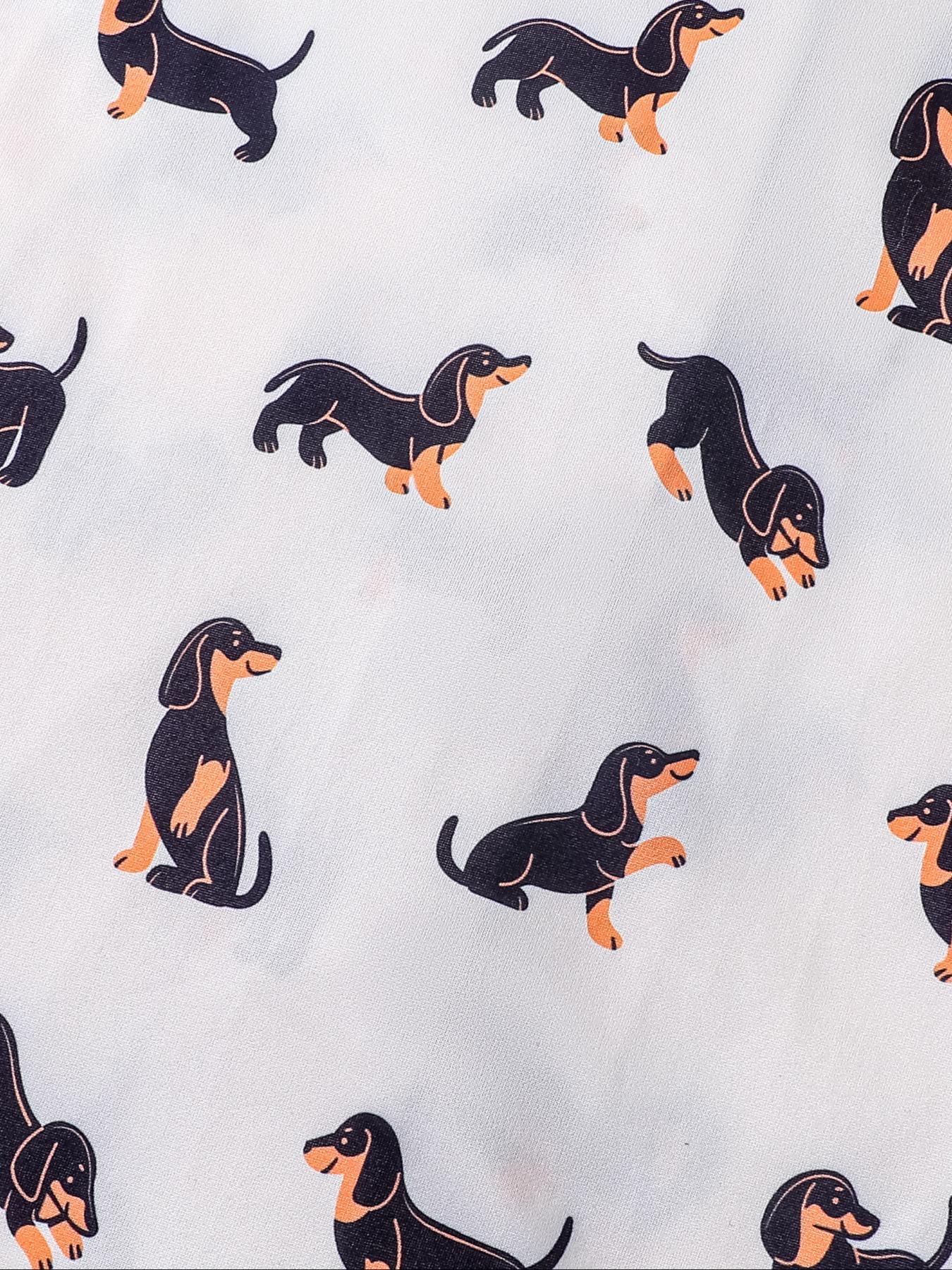 Women's Dachshund Print Shirt & Elastic Waist Shorts Pajama Two-piece Set, Casual Comfy Short Sleeve Top & Shorts Loungewear Set, Ladies Sleepwear for Summer, Womenswear
