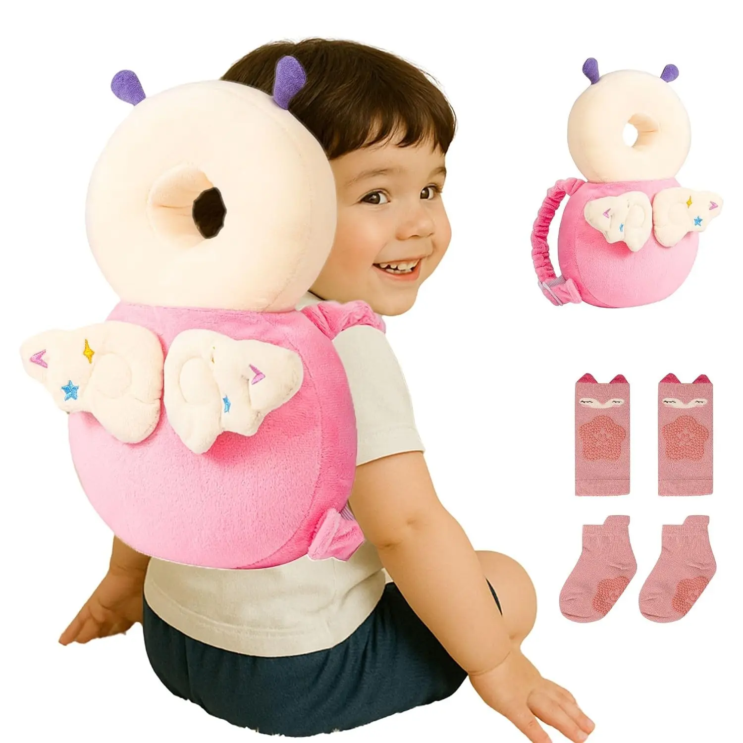 Cute Baby Head Protector Backpack for 9-24 Months with Head Guard Pillow Knee Pads Socks, Baby Safety Set, Ideal Baby Shower Gift