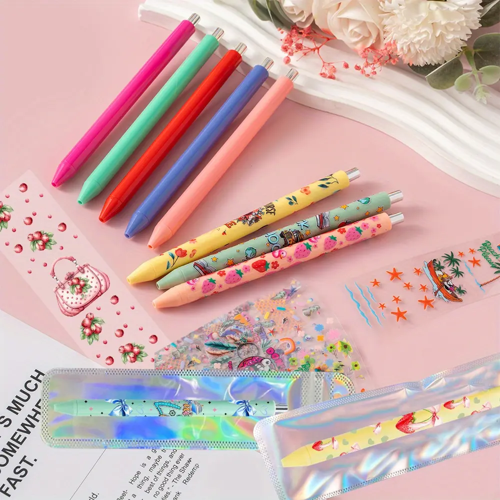 36-Piece UV DTF Pen Wrap Kit - Elegant Mixed Pattern Decals, Pens, Bags for DIY School Stationery Crafts, Exquisite Gift for Girls, Girls' Gift, School Use, Uv Pen Kit