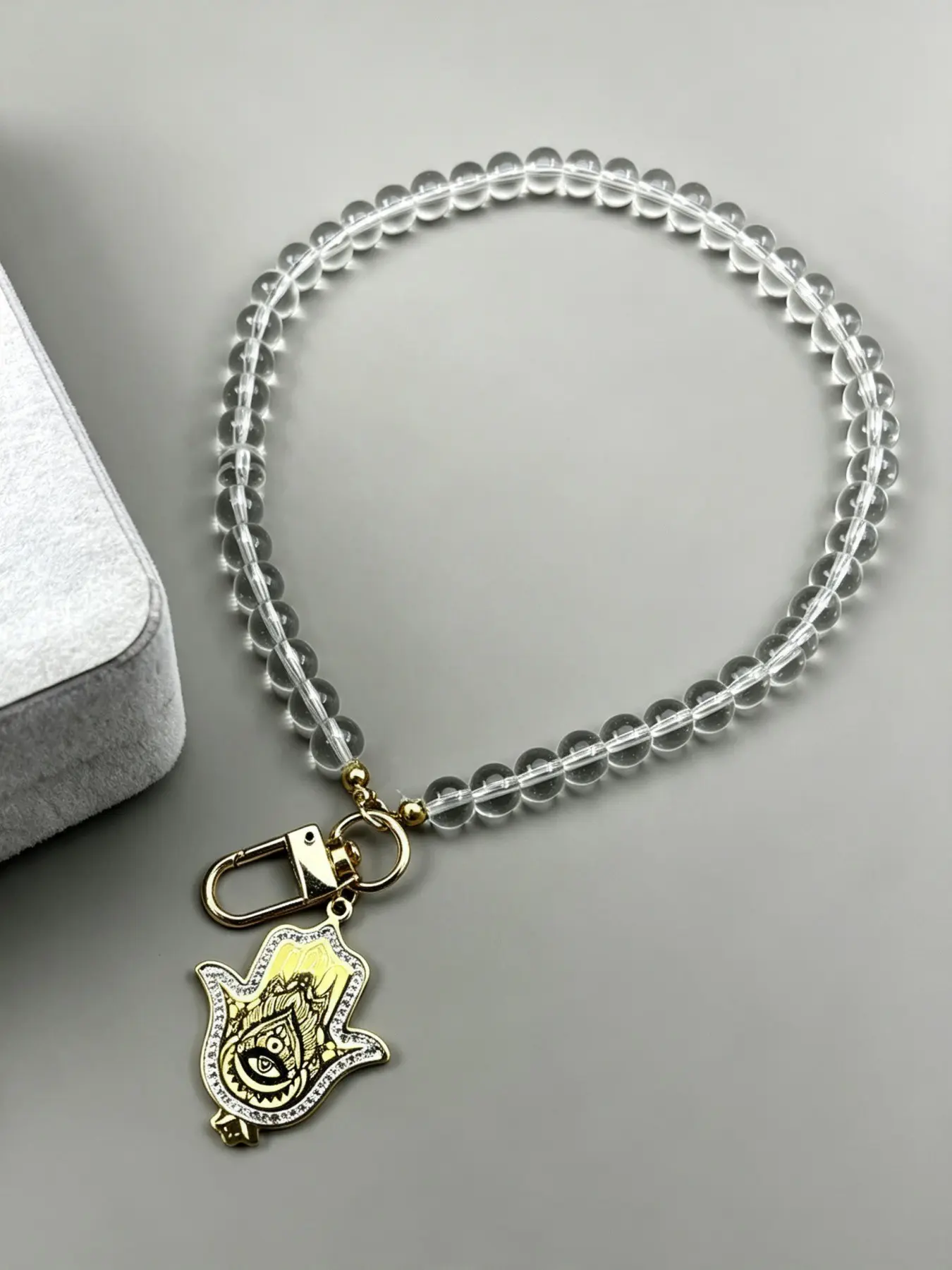 Hamsa Hand Stainless Steel Car Pendant for Women Men Gold Color Amulet Hand of Fatima Crystal Islamic Arabic Glass Beads Jewelry