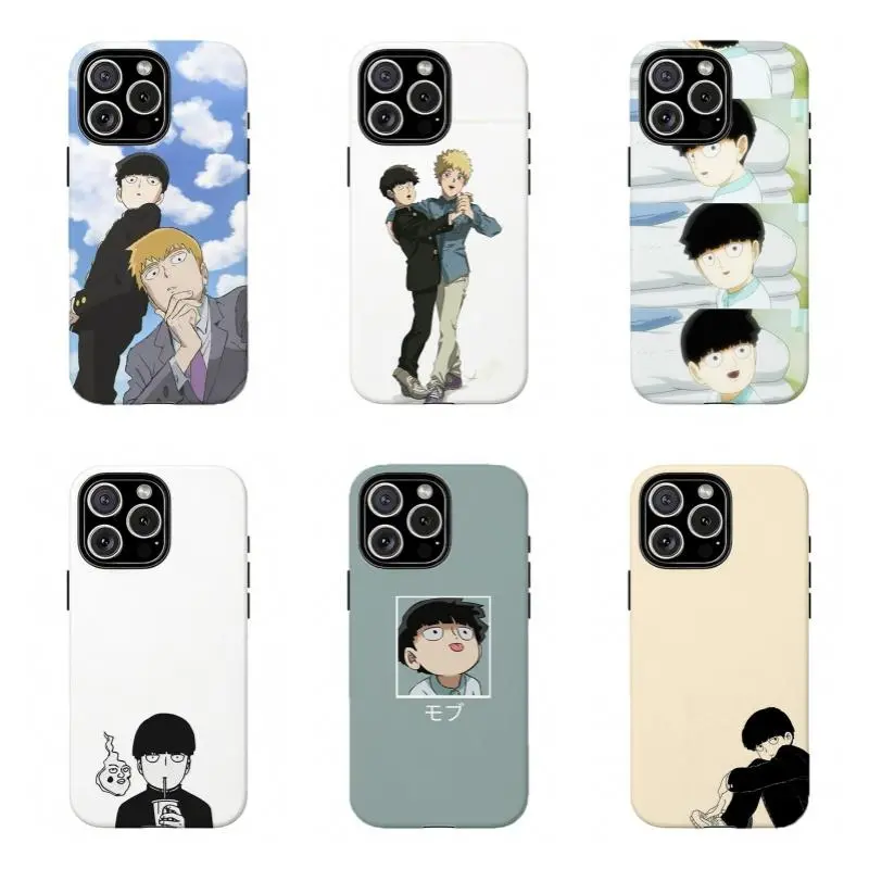 Mob Psycho 100 Anime Custom Wireless Plastic Phone Case - Shigeo & Reigen Shockproof Casing, Resistance Cellphone Accessory for iPhone 11-17, Samsung S21-S25 Devices