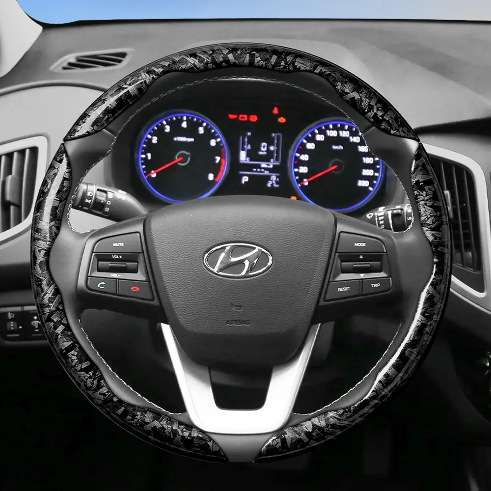 Suitable for Hyundai Carbon Fiber Texture Steering Wheel Cover Durable For Tucson/Elantra/Avante/i30 Sedan/Alcazar/Grand Creta/Kona/Kauai/Santa Fe/Grand i10/Xcent/Aura/Venue/i20/Sonata/Palisade/HB20/Accent/Verna/Ioniq 5/Grandeur/Azera/Casper/Inster/Bayon