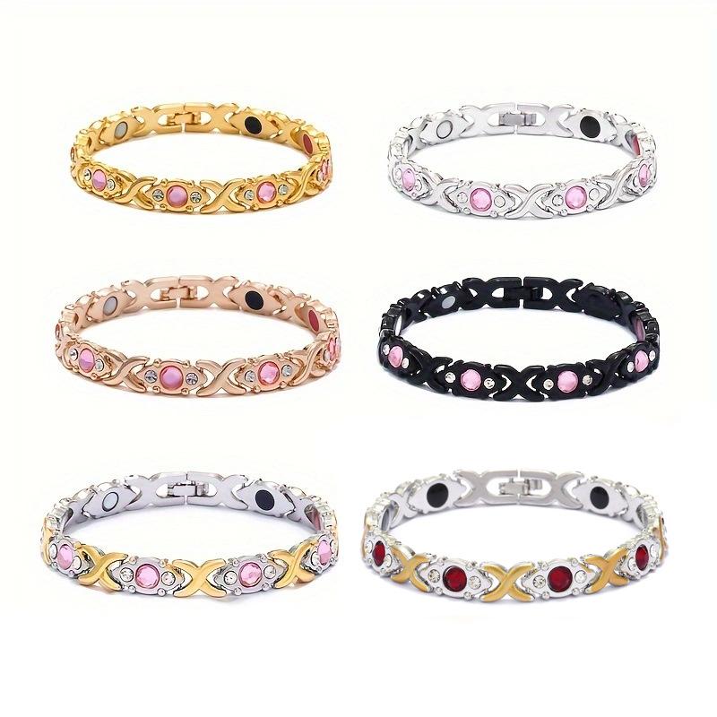 Fashionable Detachable Energy Magnet Bracelet, Eco-friendly Alloy with Diamonds, Adjustable Women's Bracelet