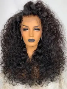 26-Inch Soft Natural Black Curly Wig, 13x4 Lace Front, Pre-Plucked, Heat Resistant, Synthetic Hair for Women, All Seasons Wear