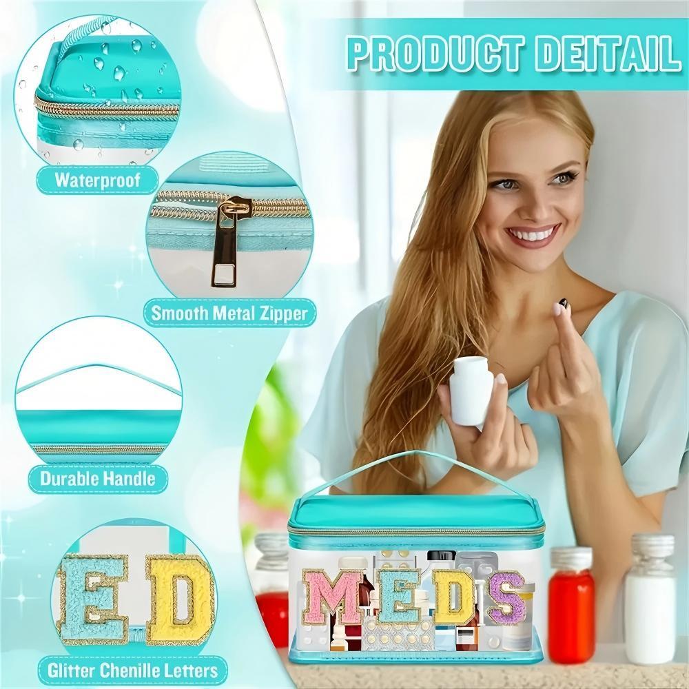 Hot Selling Fully Transparent Storage Bag with Embroidered Letters, Versatile Medicine Storage Bag for Easy Access, Hand In Hand Bag for Daily Organization, Space Saver Bags