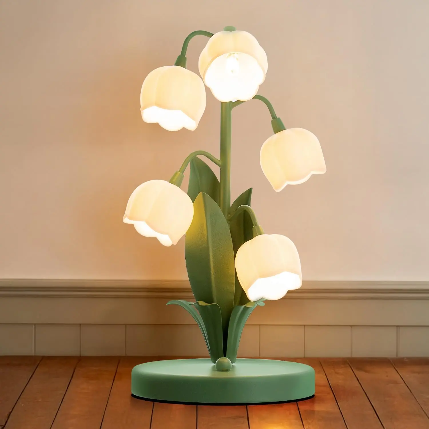 Green Flower Table Lamp, Bedside Vintage Table Lamps Lily of The Valley Lamp with 3 Color Modes, Kawaii Cottagecore Light for Bedroom, Dorm, Living Room, Home Decor (Green)