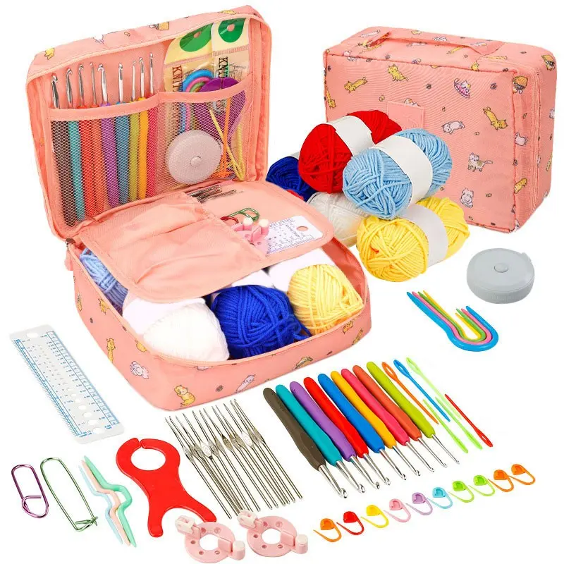 Crochet Kit for Beginners- Ideal DIY Craft Gift Crochet Starter Kits with Yarn, Ergonomic Hooks & Storage Case, Learn-to-Crochet Set