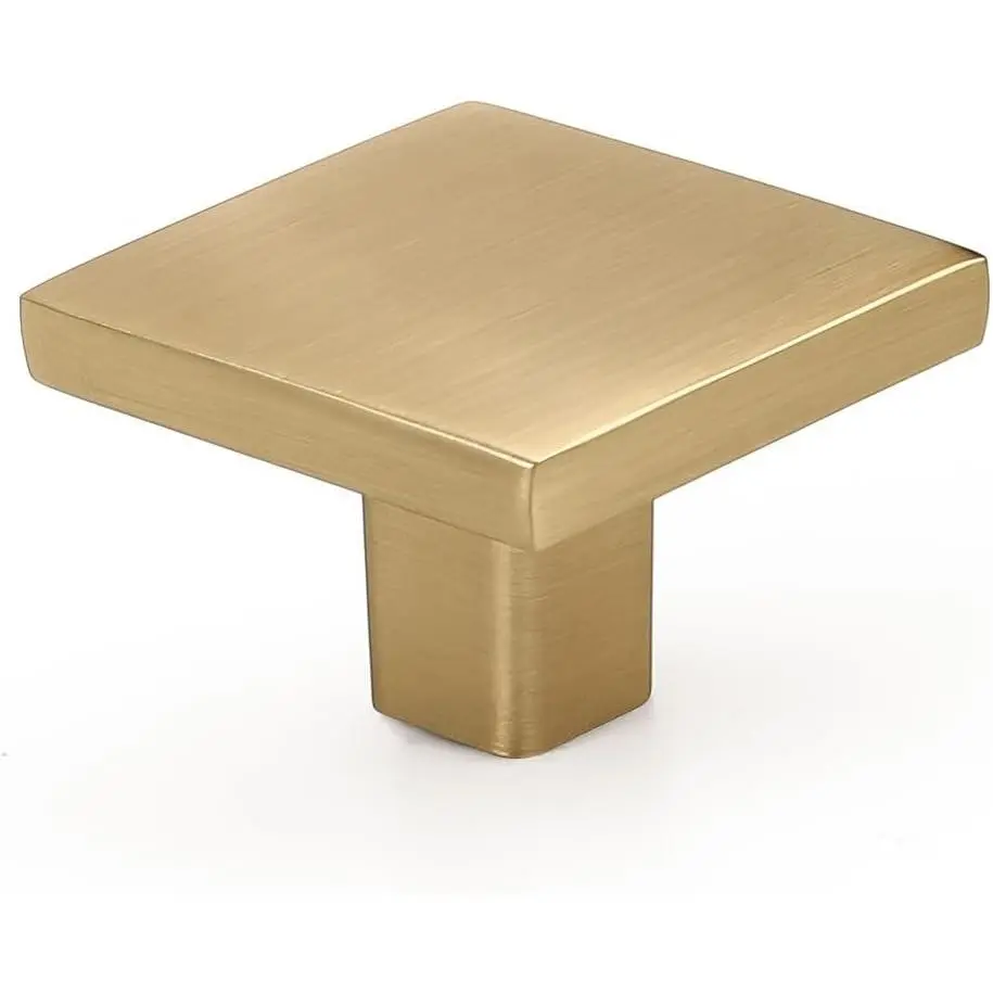 5 Pack Champagne Bronze Cabinet Knobs Square Kitchen Cabinet Knobs, Zinc Solid Dresser Drawer Pulls Single Hole Knobs, Modern Cabinet Hardware for Cupboard, Closet, Bathroom, Dresser
