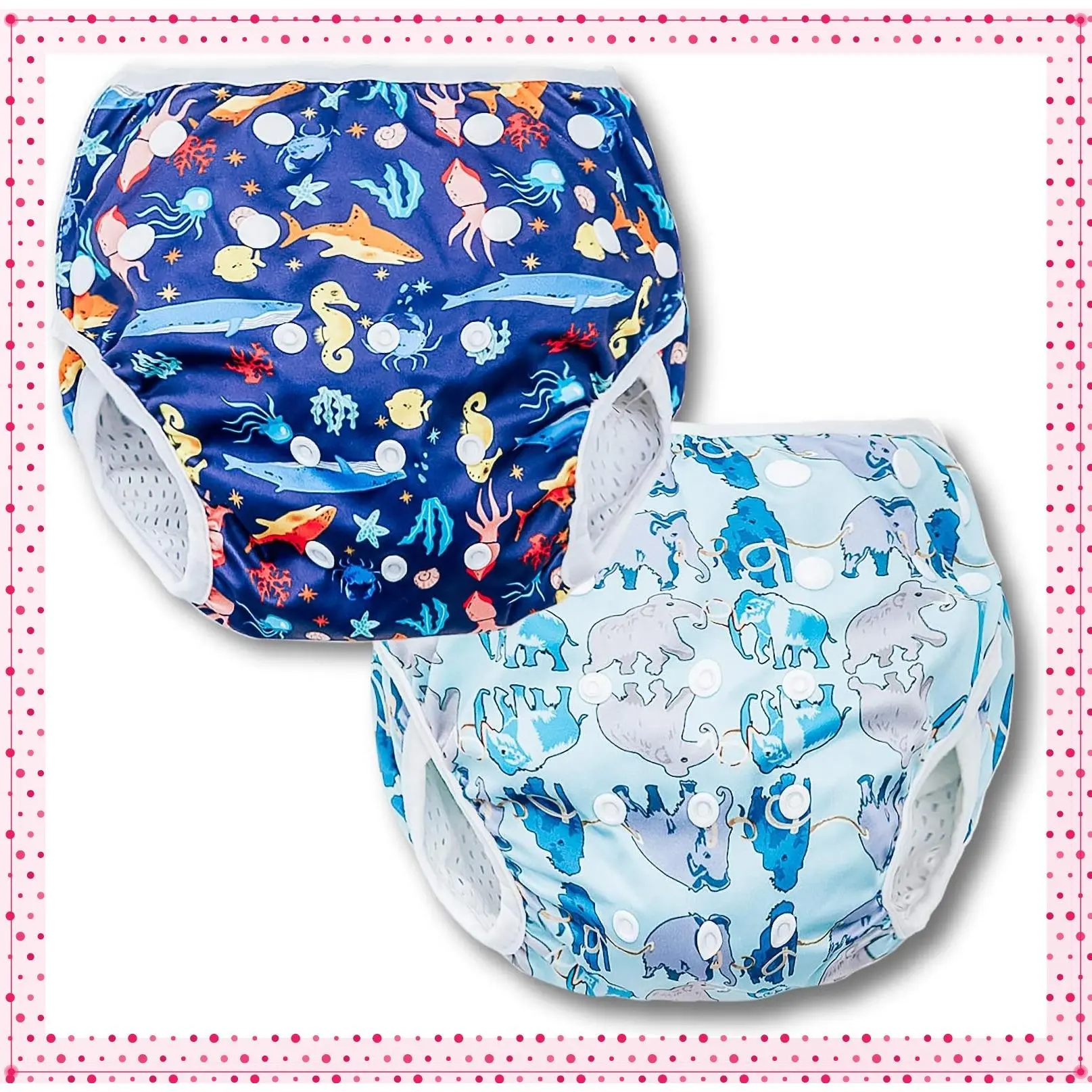 Reusable Swim Diapers 2 Pack One Size Adjustable Baby & Toddler Swim Diapers Easy-Wash for Pool Beach and Swimming Lessons Infant Essentials Water DiapersGift