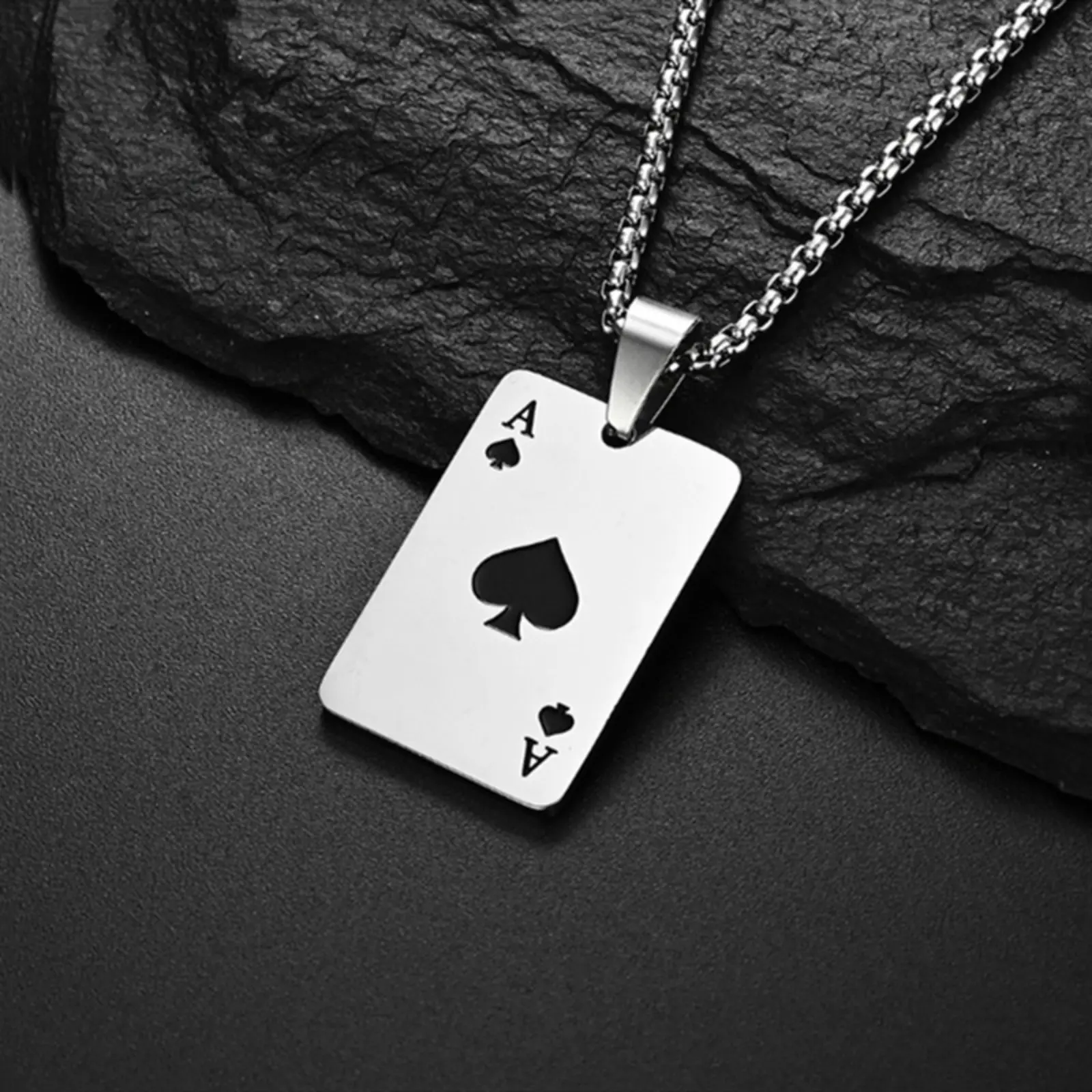 Ace Playing Card Pendant Couple Necklace Set Black Ace Spade Red Ace Heart Stainless Steel Matching Necklaces Poker Card Rectangle Tag Hip Hop Street Couple Jewelry Cool Lucky A Card Necklace For Men Women Lovers Matching Gift Polished Anti-fade Stainless