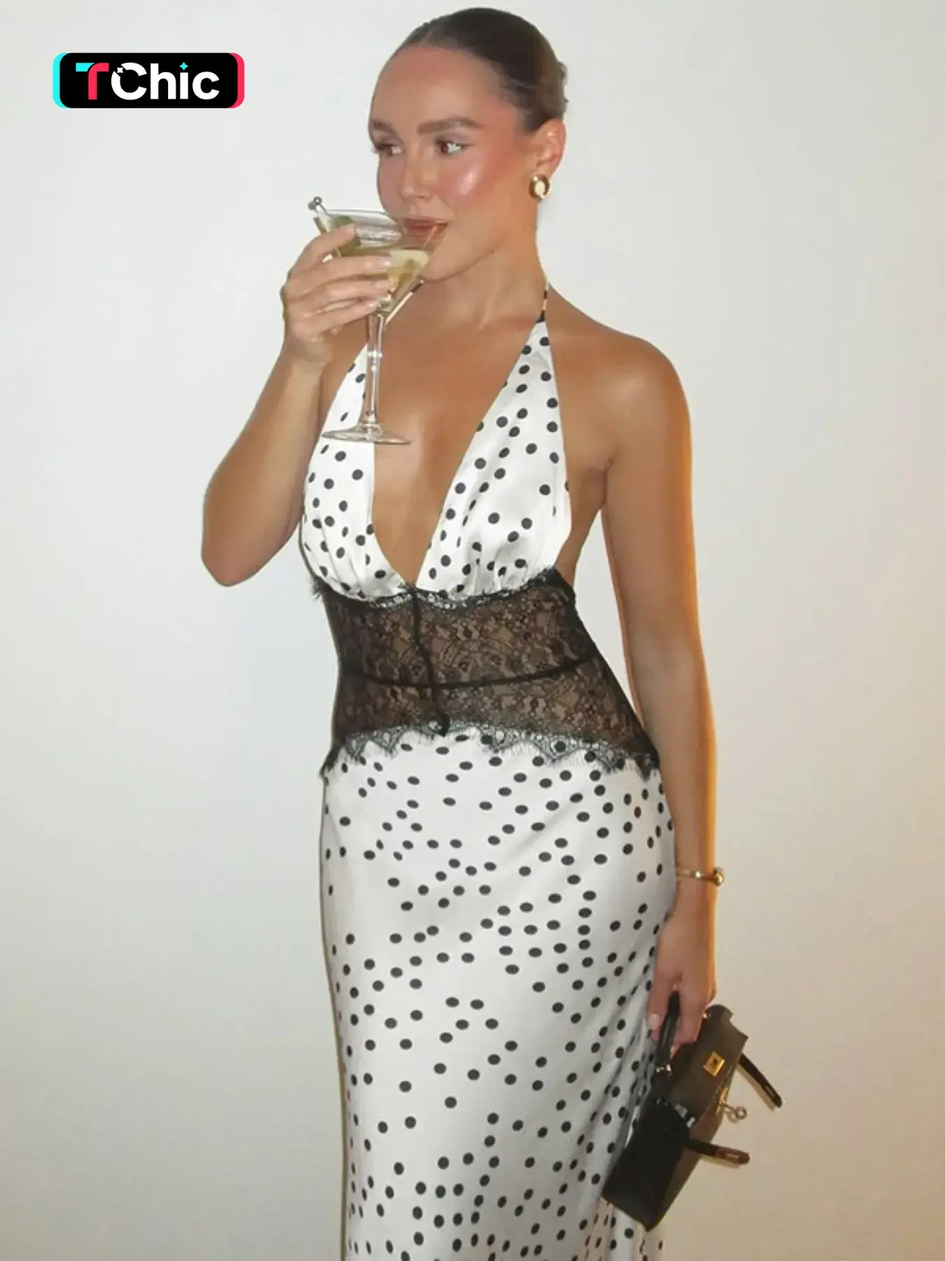 Women's Summer Sexy V-Neck Backless Sleeveless Long Dress, Lace Polka Dot Sun Dress for Party & Club, White Bodycon Dress