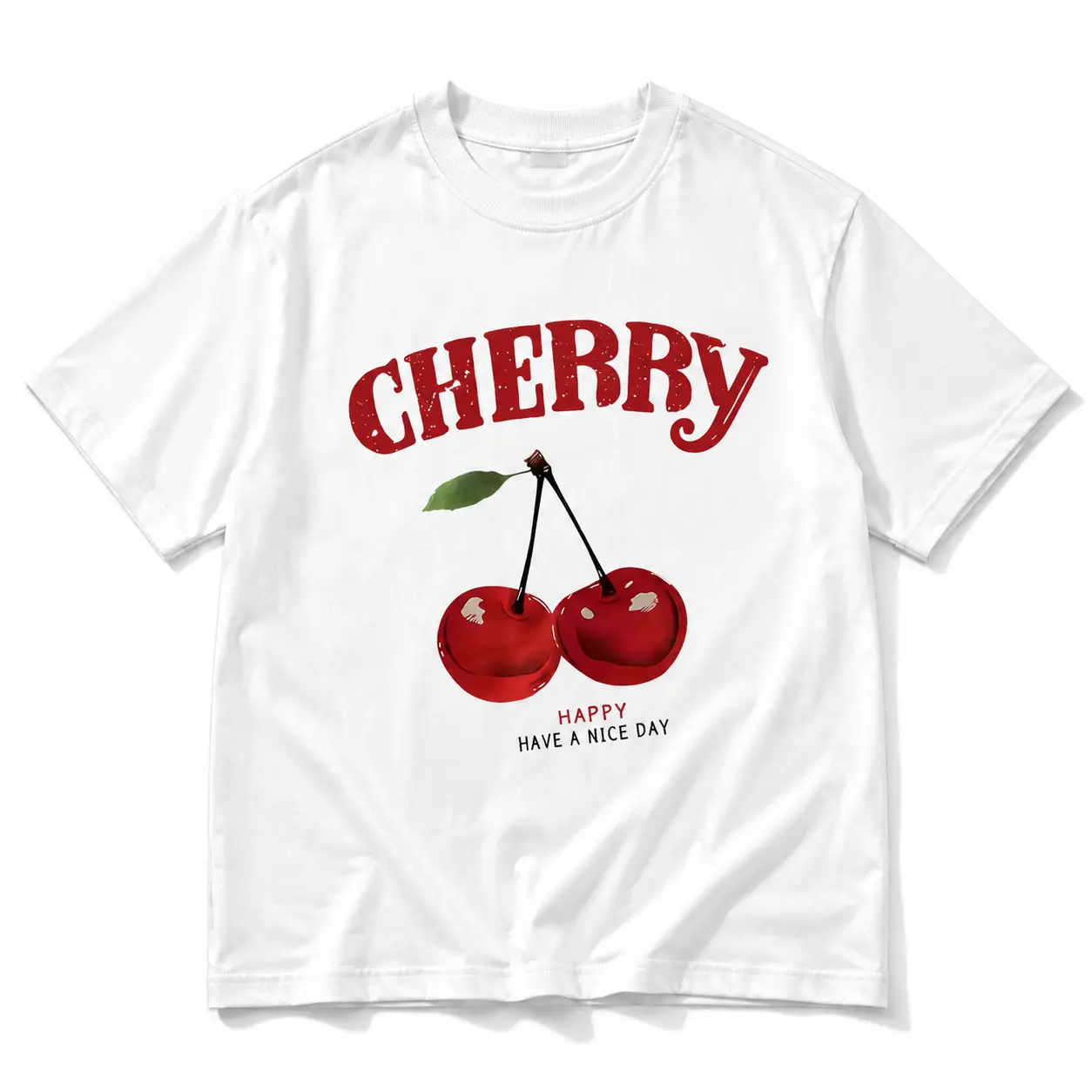 Cute Cherry Graphic T Shirt Unisex 100% Cotton Tee Letter Print Fruit Design Casual Short Sleeve Shirt
