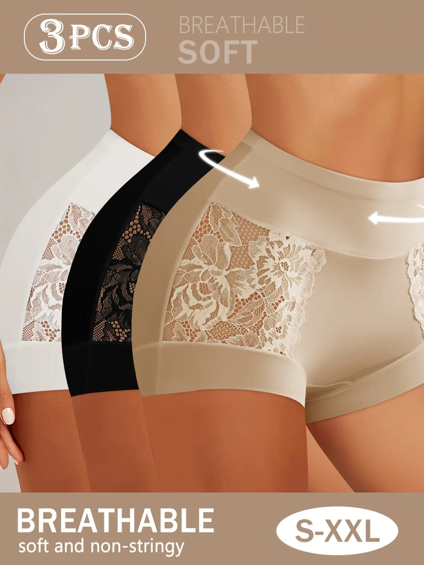 3-Pack High-Waisted Briefs, Elegant Lace, Smooth Full Coverage, Ideal for Daily Wear, Women's Comfortable Underwear