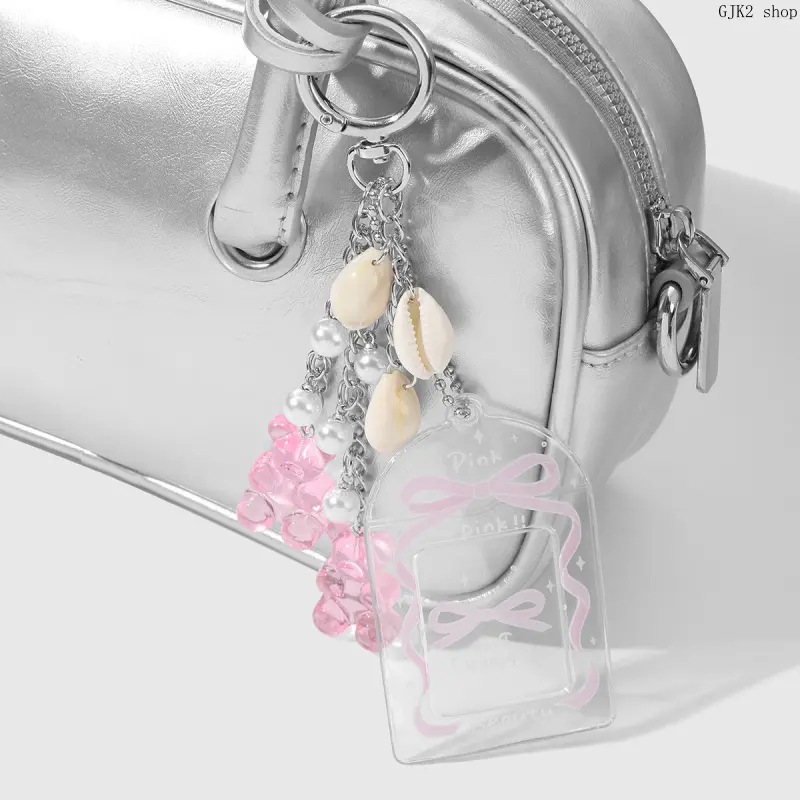 Cute Bear Tassel Photocard Holder Keychain, Kawaii Wing Heart Acrylic Kpop Card Cover, Portable ID Photo Card Bag Pendant