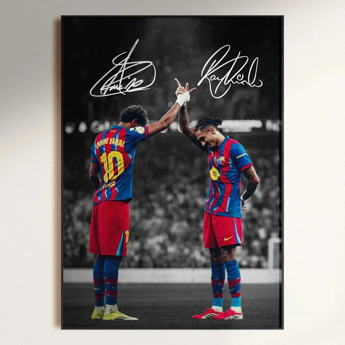 La Lamine Yamal Poster, Lamine Yamal And Raphinha Signed Art Print, # LamineYamal # Raphinha # Barcelona # YamalRaphinha # LaLaDuo # BarcaWallArt # SoccerCanvas # FCBarcelona