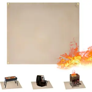 Fireproof Blanket,Made of Fiberglass with Bound Edges and Metal Perforations, can be Laid Flat or Hung up, Suitable for Camping,  fire Protection,BBQ Grill mats (Khaki 23.75" x 31.5")