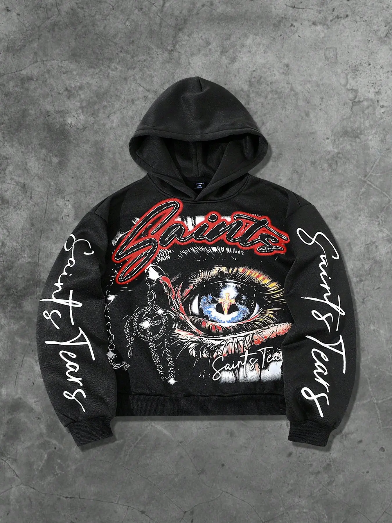 Men's Deep Graphic Letter Eye Print Hooded Sweatshirt, Casual Long Sleeve Pullover, Comfortable Fall Outerwear, Daily Wear