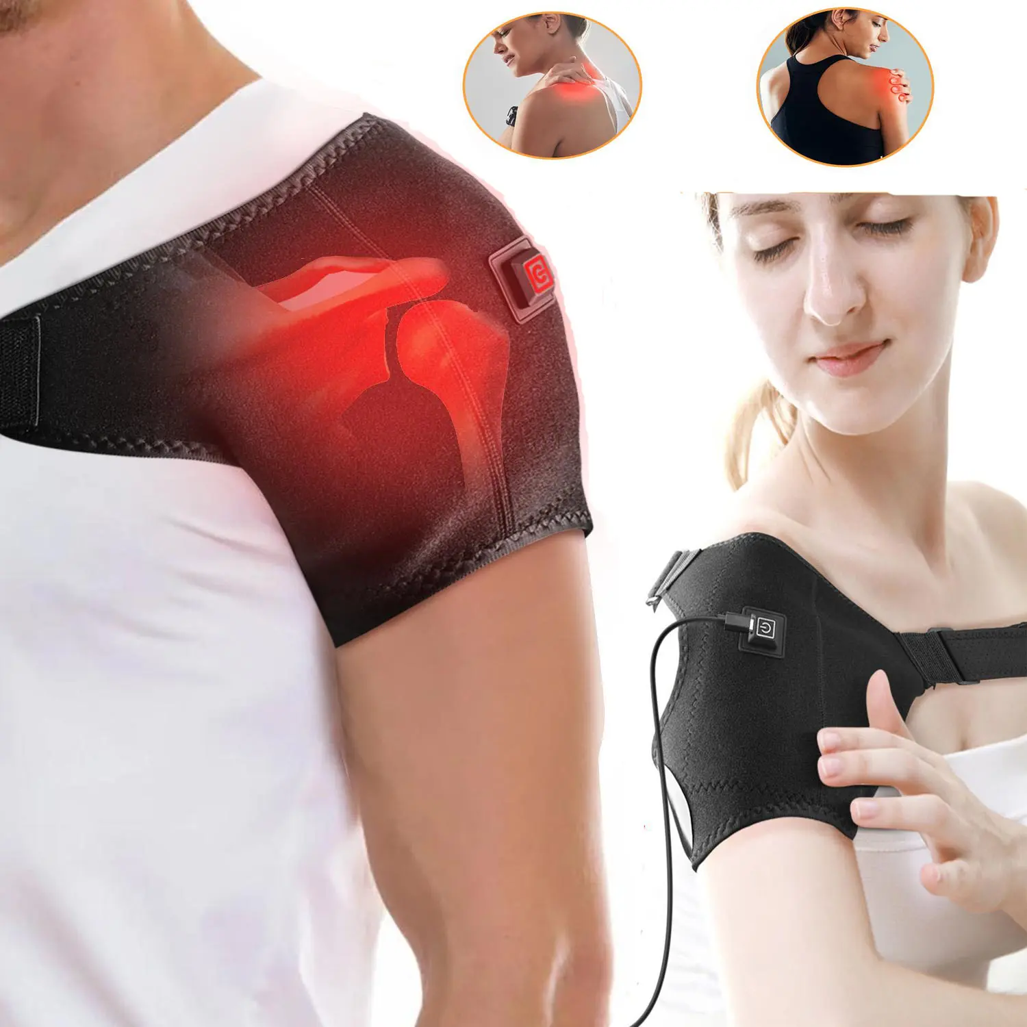 USB Heating Shoulder Brace Reliever, Adjustable Straps, Three-Temperature Settings, Fits Both Left And Right Arms For Shoulder Pain Relief Injury Recovery Sports Protection Brace