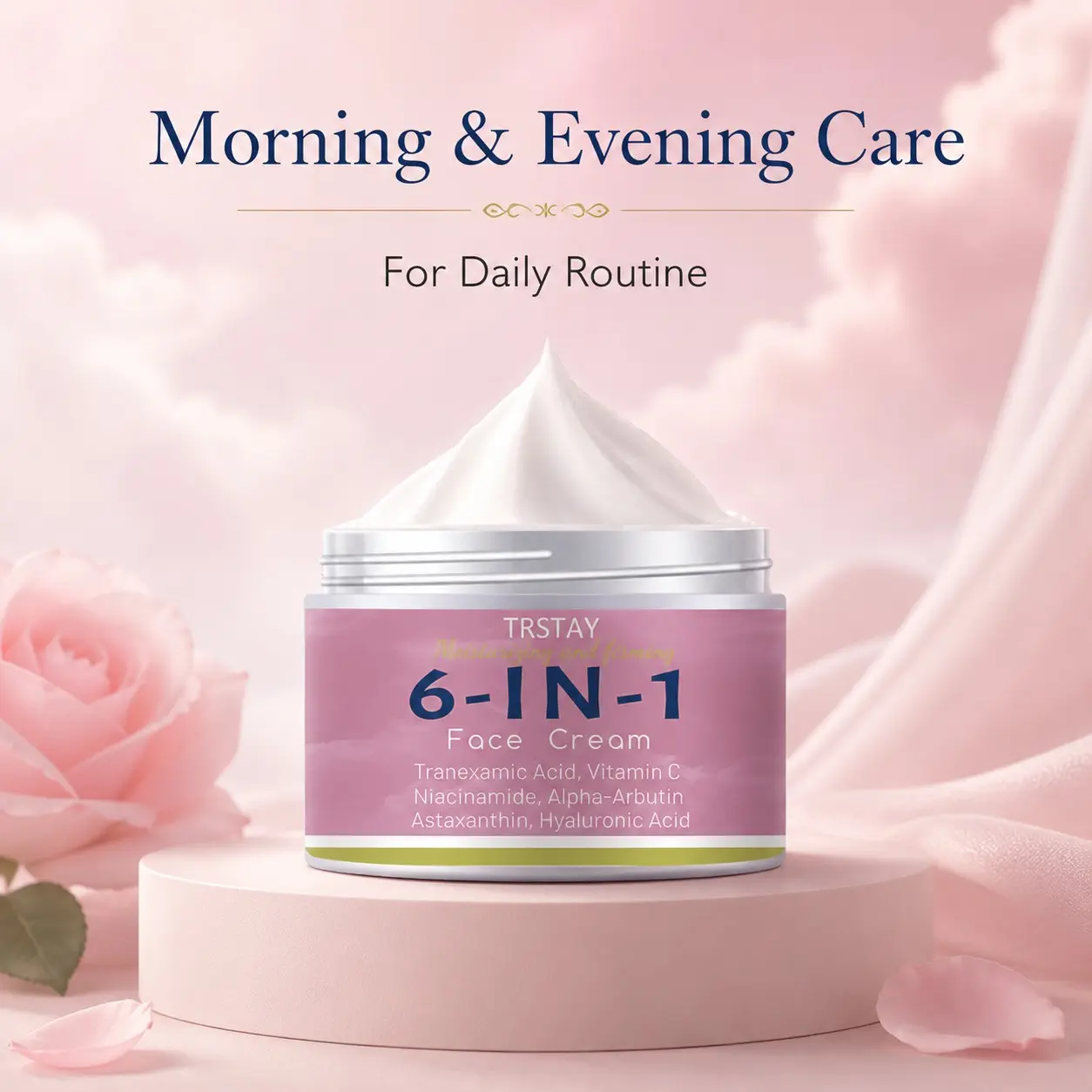 Trstay 6-In-1 Creamy Smooth Hydrating Firming Cream, Tranexamic Acid, VC, Niacinamide, Alpha-Arbutin, Astaxanthin, Hyaluronic Acid