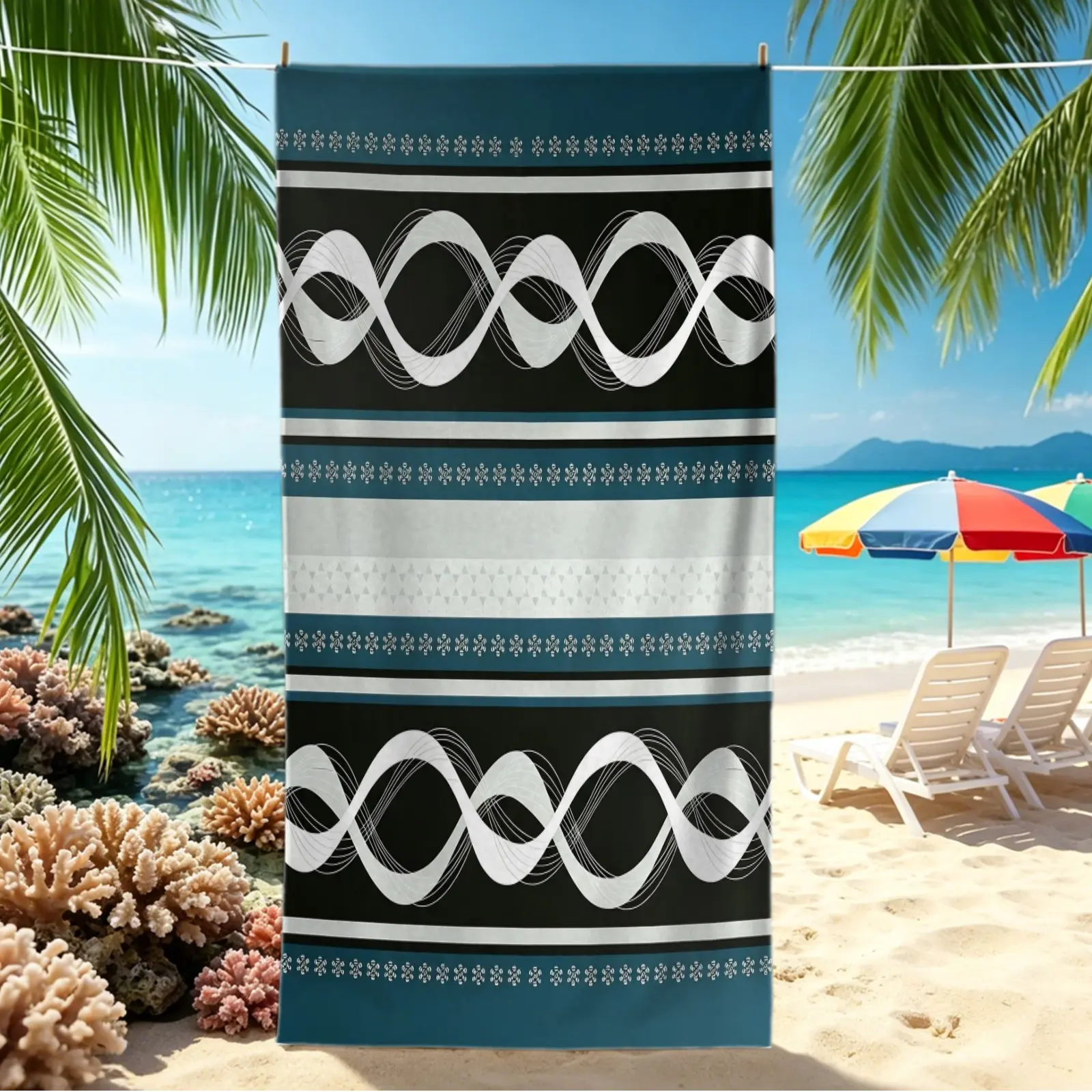 1Pc Geometric Pattern Beach Towel, Multipurpose Pool Towel Camping Towel Bath Towel Blanket, Soft Quick-Dry Digital Print Towel For Beach Travel Dorm, Back-To-School Must-Have Daily Accessory, Creates Relaxed Fresh Leisure Holiday Atmosphere