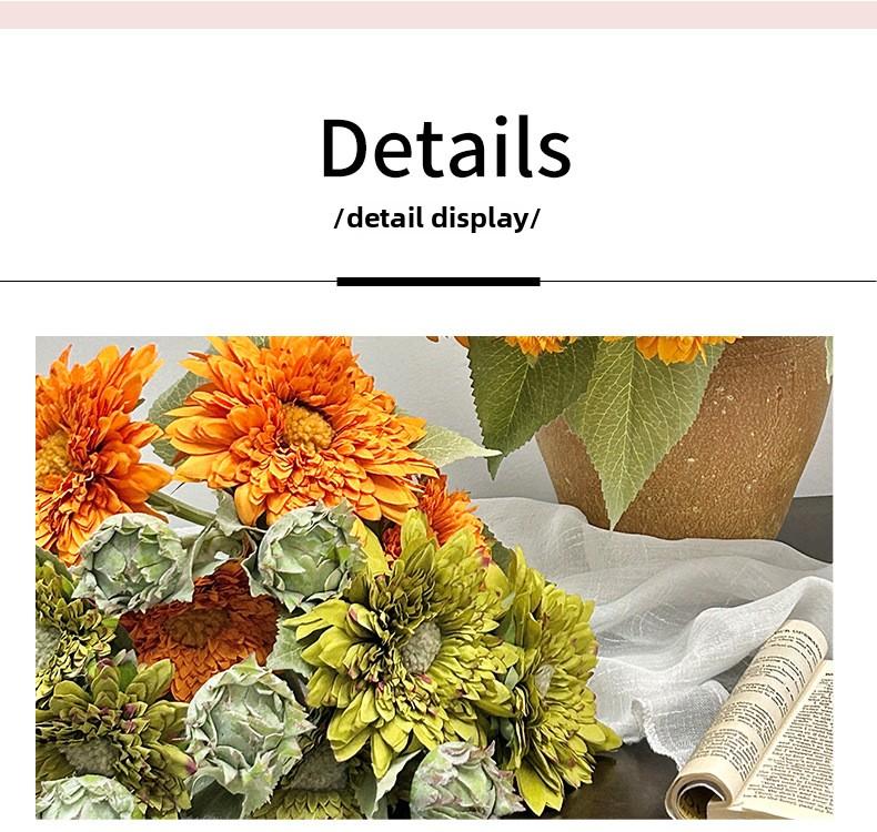 Teddy sunflower artificial flower for living room entrance decoration, faux flower ornament, vintage hand-held bouquet
