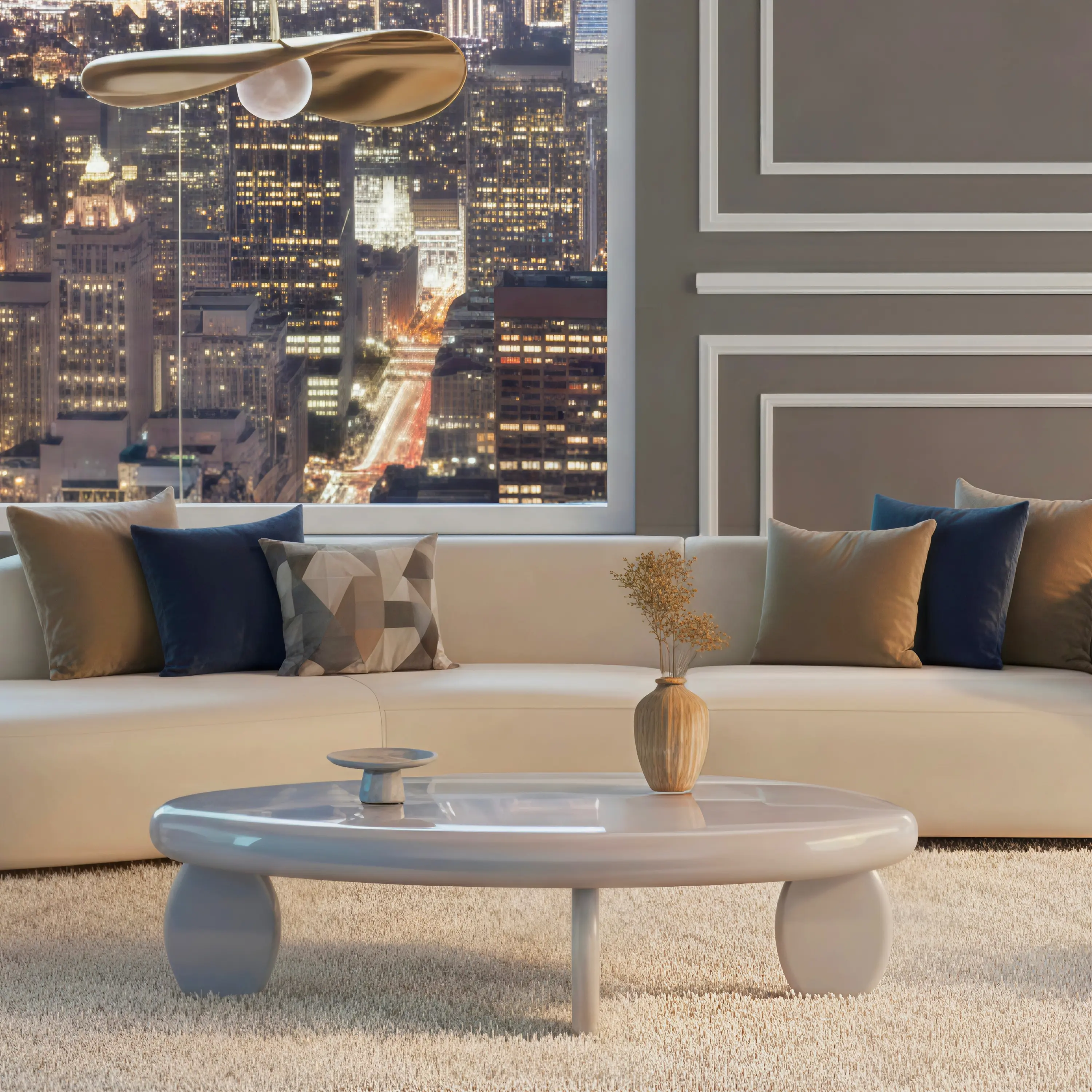 Nokaa Modern Cobblestone Coffee Table 46x29x12 High Gloss Gray Rectangular Center Table for Living Room, Home Office, Lounge, Bedroom, Durable Easy Clean Surface