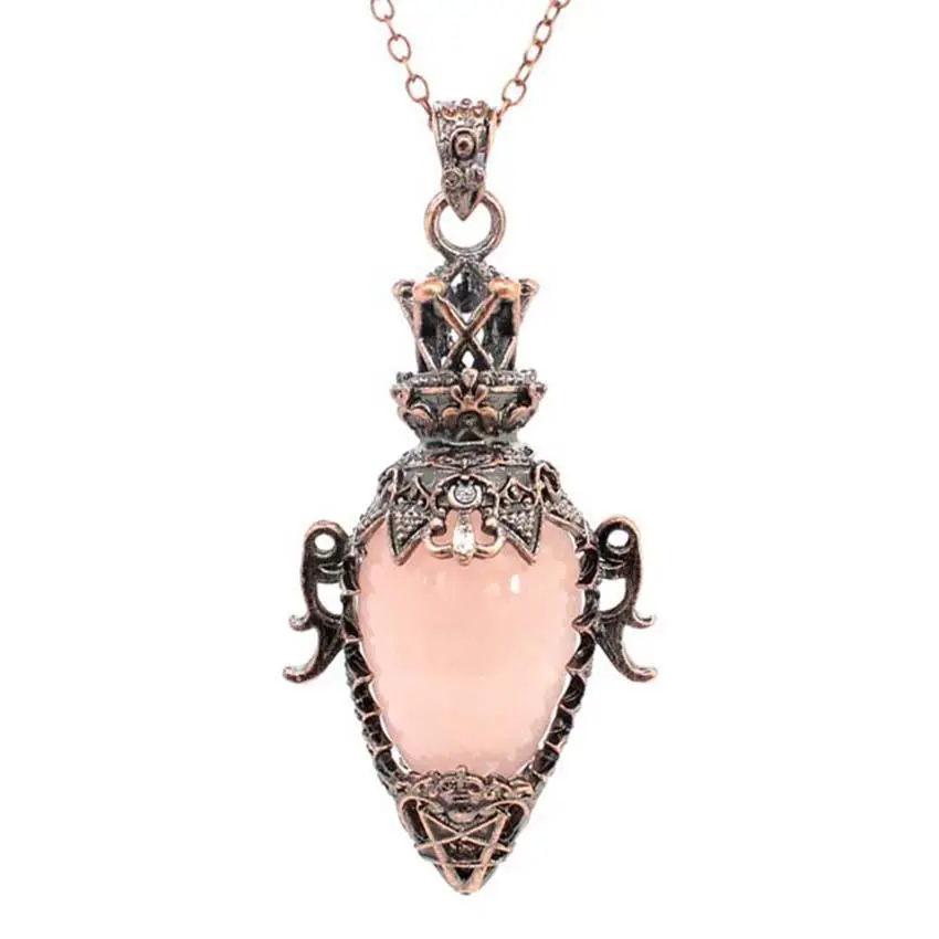 Water Drop Crystal Pendant Necklace for Dowsing Spiritual Divination Natural Amethyst Rose Quartz Onyx Antique Pendulums Pendant