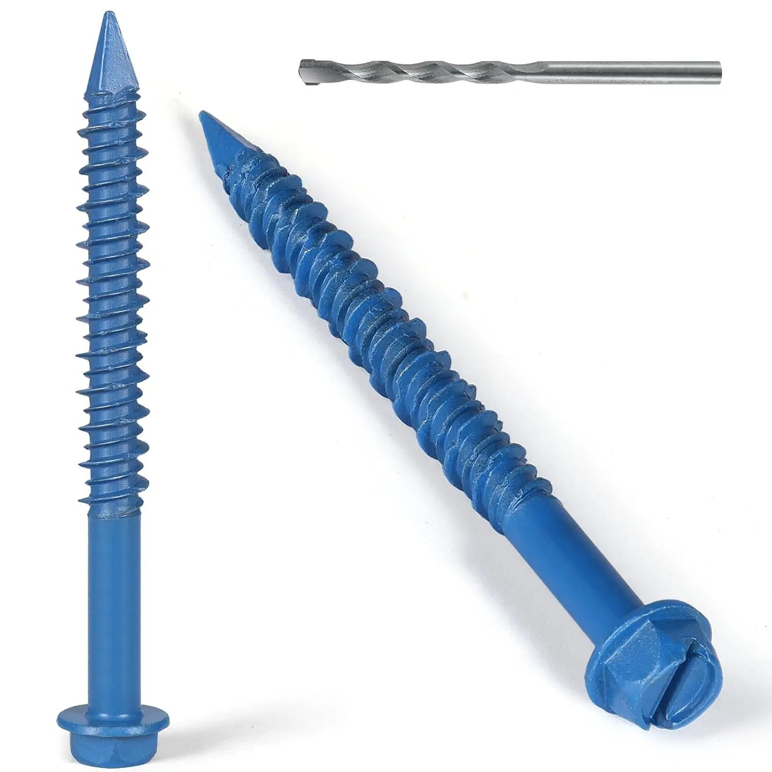 Carbon Steel Self-Tapping Hex Head Concrete Screws (1/4 in x 3-1/4 in, 30 Count) with Drill Bit for Masonry Fixation, Concrete Walls, Drill Bits