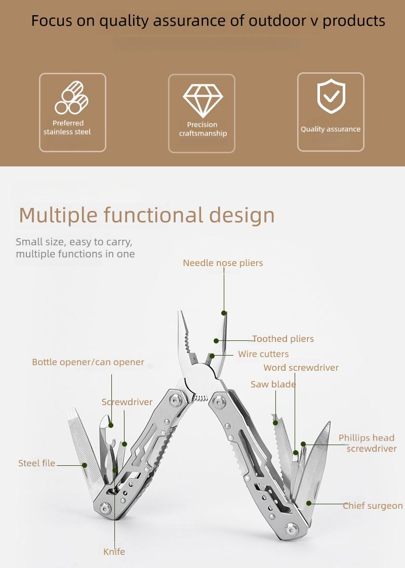 Multifunctional Outdoor Survival Folding Knife Pliers Tool with Seatbelt Cutter for Camping Hiking Emergency and Everyday Carry EDC
