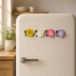 4pcs Artificial Flower Magnet Set, Spring Colorful Floral Decor, 3D Peony Design, Kitchen Refrigerator Door Decoration, Gift for Mom, Friends, Teachers