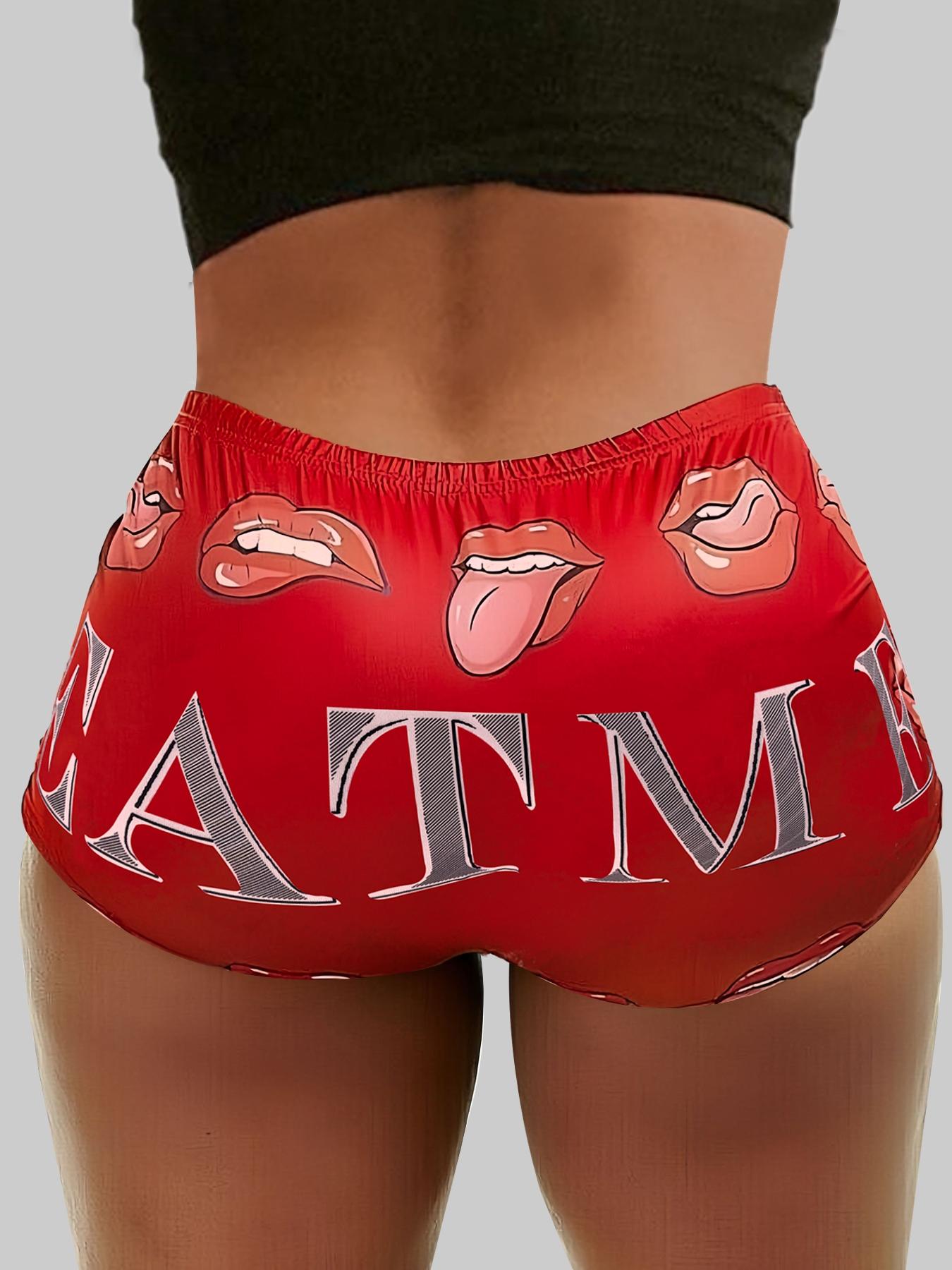 Women's All Over Letter & Lips Print Elastic Waist Shorts, Casual Comfy Breathable Graphic Print Shorts for Summer, Ladies Bottoms for Daily Wear
