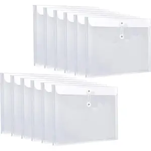 12 Pack Plastic Letter Size Envelopes with Button & String Tie Closure, 1-1/6" Expansion, Side Load, Clear Poly  File Folders Project Paper Documents Organizer for Office School &