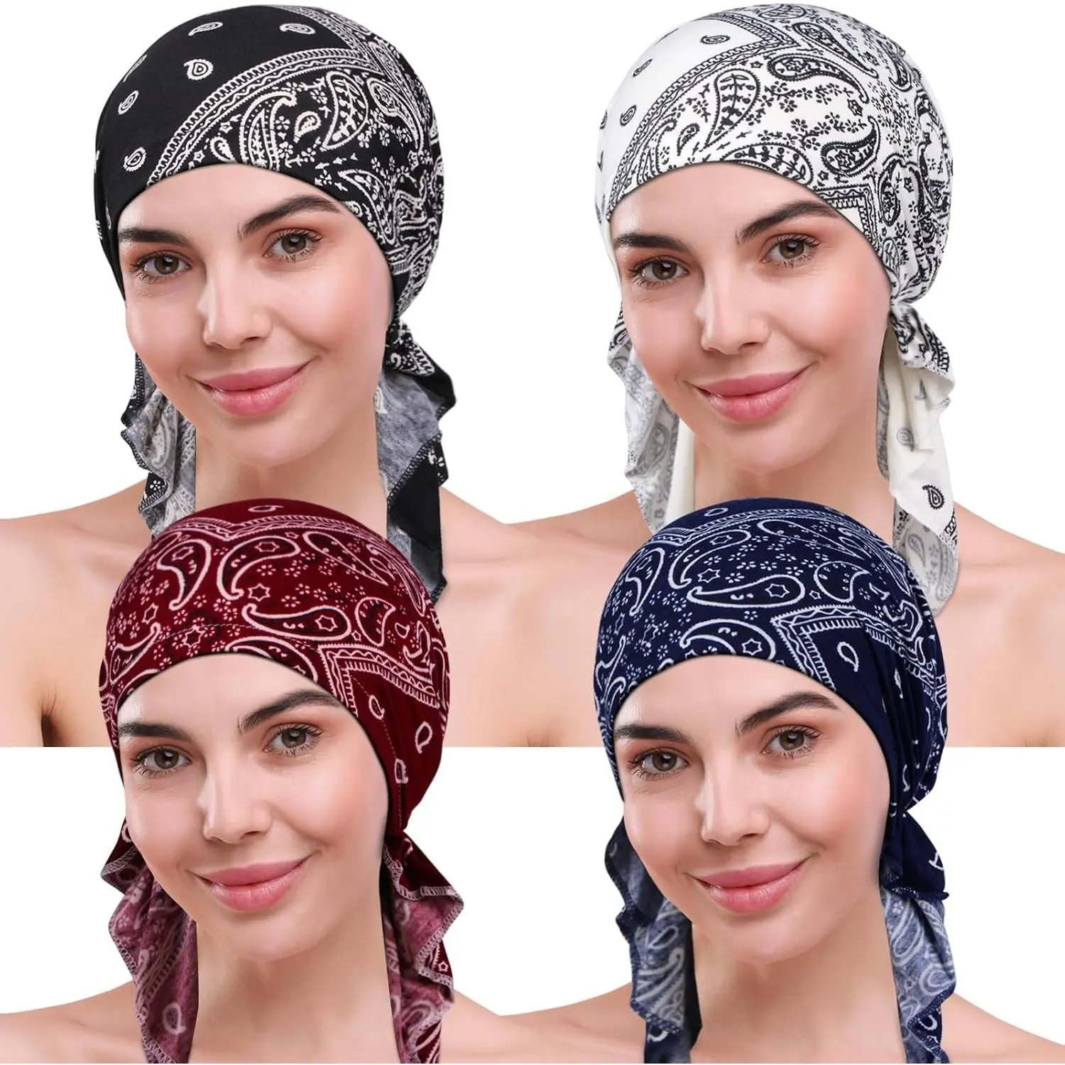 4 Pieces Pre-Tied Chemo Head Scarves for Women, Cancer Hair Loss HeadwearGift