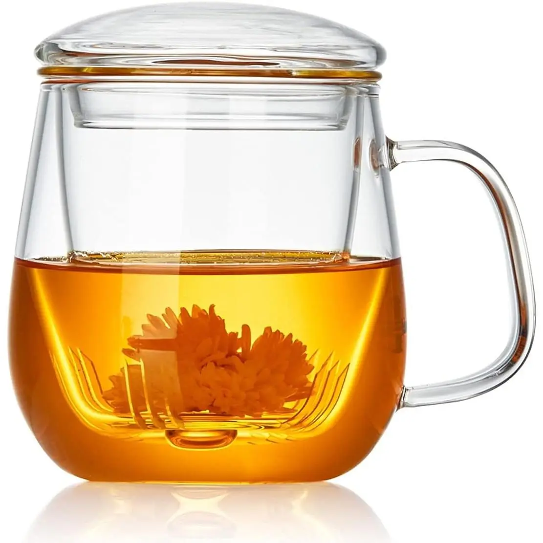 Glass Tea Cup with Infuser and Lid, 17.6oz/520ml Large Borosilicate Clear Teacup, Microwave & Dishwasher Safe, Perfect for Loose Leaf & Blooming Tea, Ideal Birthday Tea Maker Gift