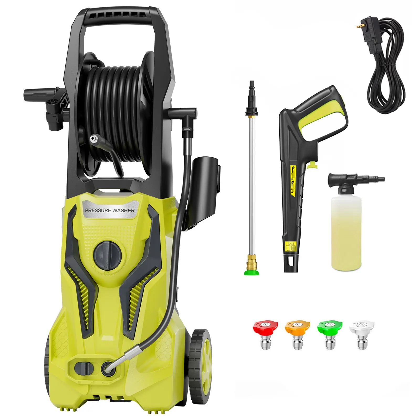 Electric Pressure Washer 4800PSI MAX 3.6GPM, Retractable Hose Reel, Versatile Cleaning, Multi-Purpose Cleaning Performance, with 4 Adjustable Nozzle, 500ML Soap Bottle, Stainless Steel Lance, Automatic Total Stop System for Car, Home Cleaning,driveway,