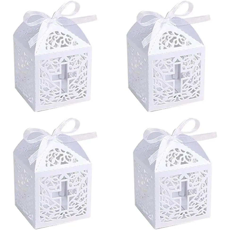 50 count Baptism Christening Favor Boxes Candy Boxes Bag  Box  Shower Favor for  Cute Birthday Decoration Shower Party decoration Supplies (white)