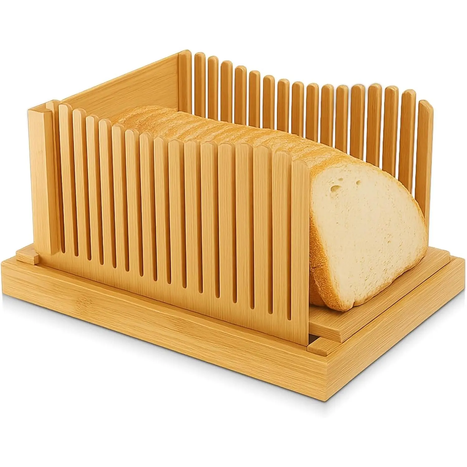 Bread Slicer for Homemade Bread, Foldable Bamboo Bread Cutter with Adjustable Thickness, Crumb Catcher Tray, and Non Slip Base – Sourdough & Loaf Slicer for Bakers